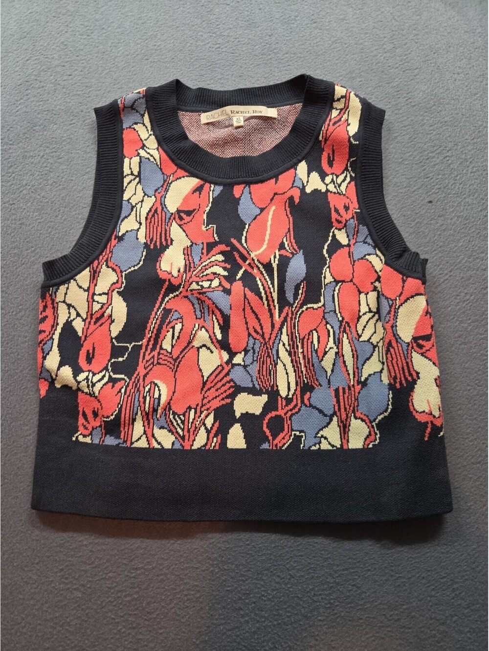 women's Rachel Roy Black & Orange Graphic Knit Crop Top size XS